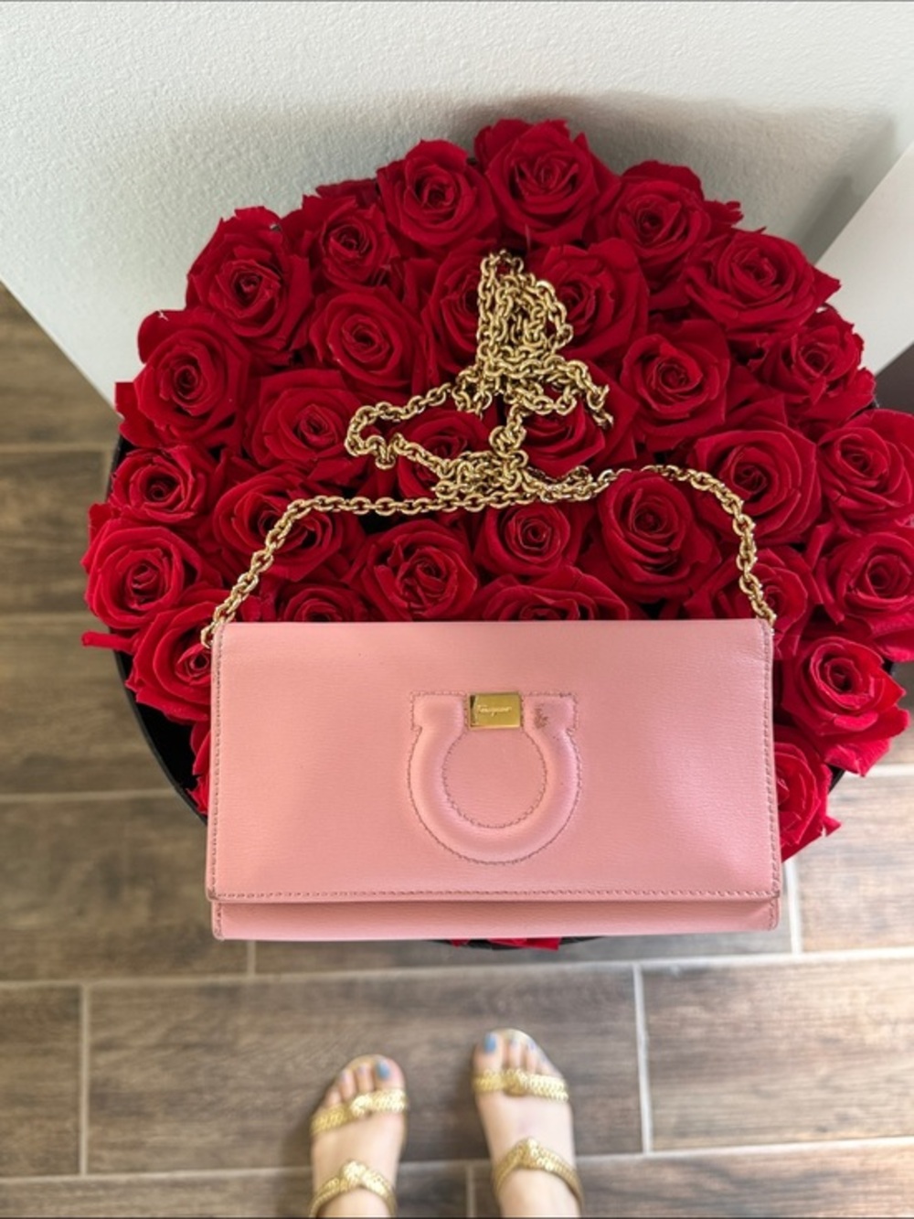 Salvatore Ferragamo Pink Leather Gancini Chain Crossbody